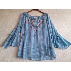 Vtg Womens Boho Embroidered Peasant Flared Sleeve Size Large Oversized Blouse